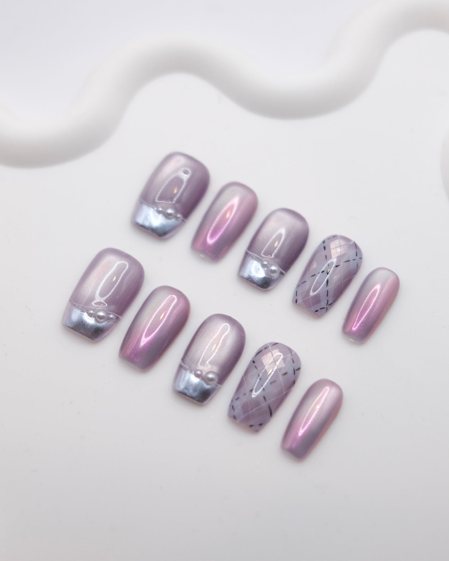 Mid-Long Coffin Purple Rain Press On Nails