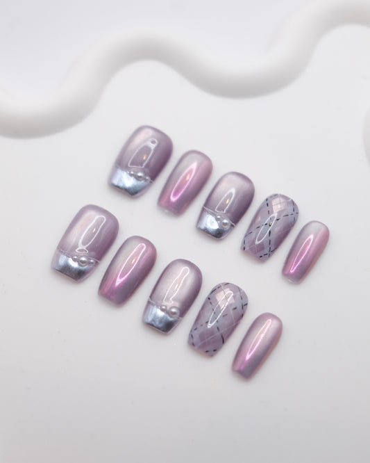Mid-Long Coffin Purple Rain Press On Nails