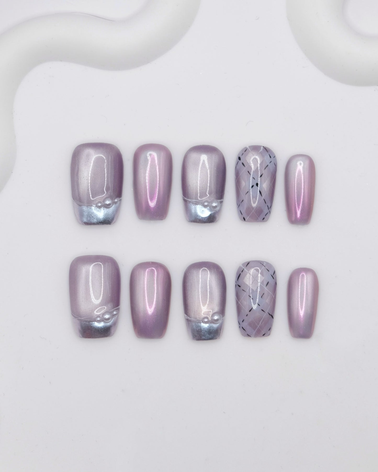 Mid-Long Coffin Purple Rain Press On Nails