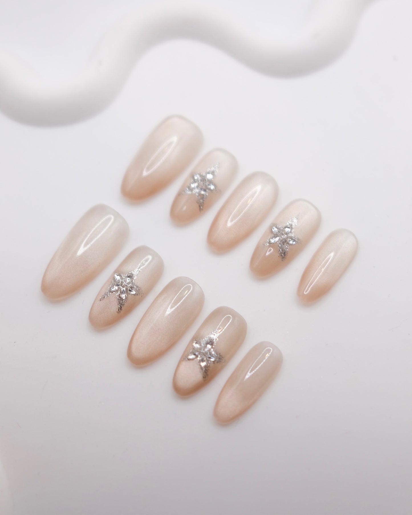 Long Oval Pink Diamond Star Press On Nails