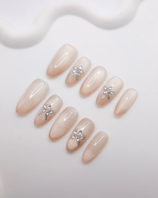 Long Oval Pink Diamond Star Press On Nails