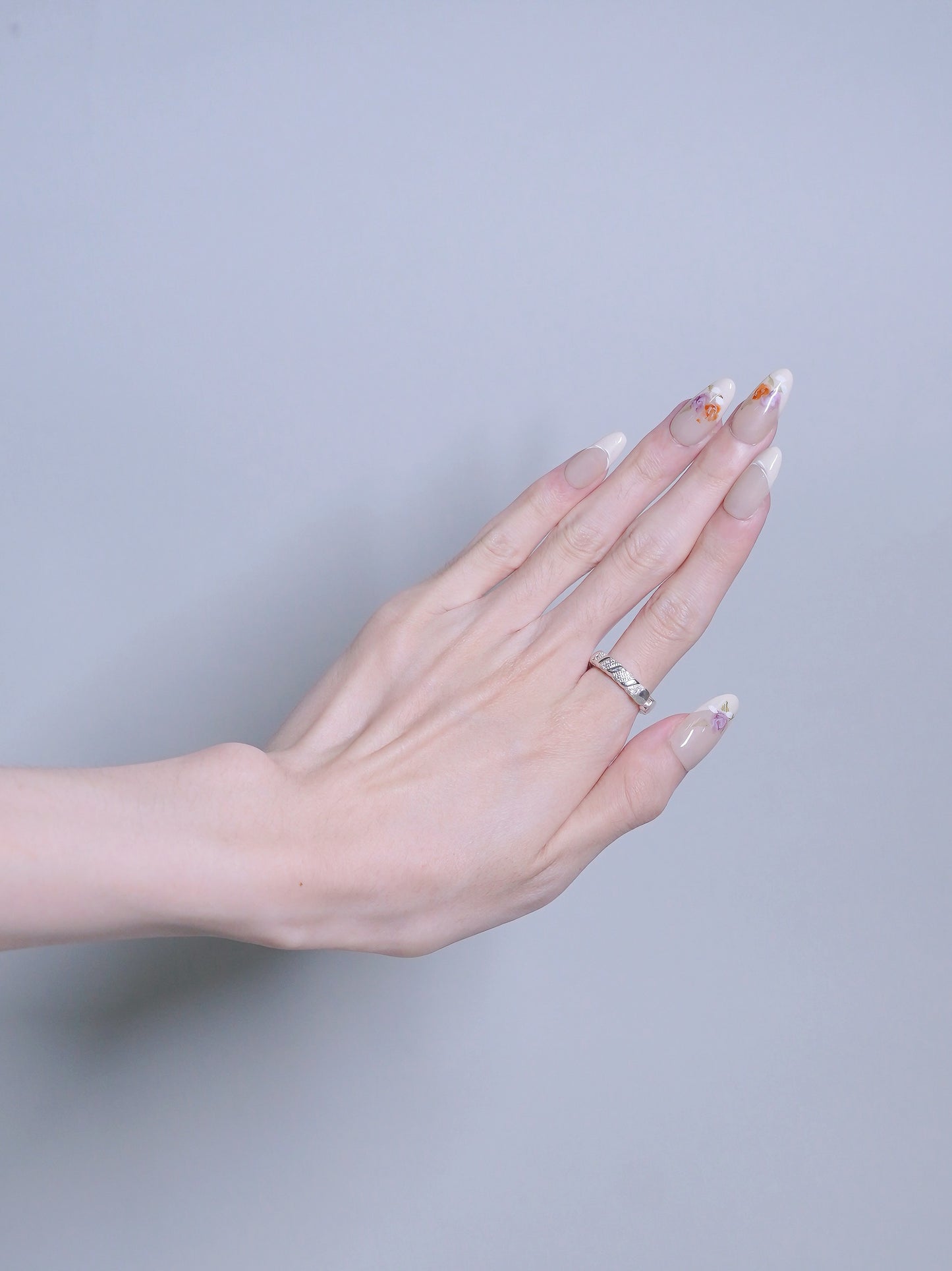 Mid-Long Almond White Flower Press On Nails