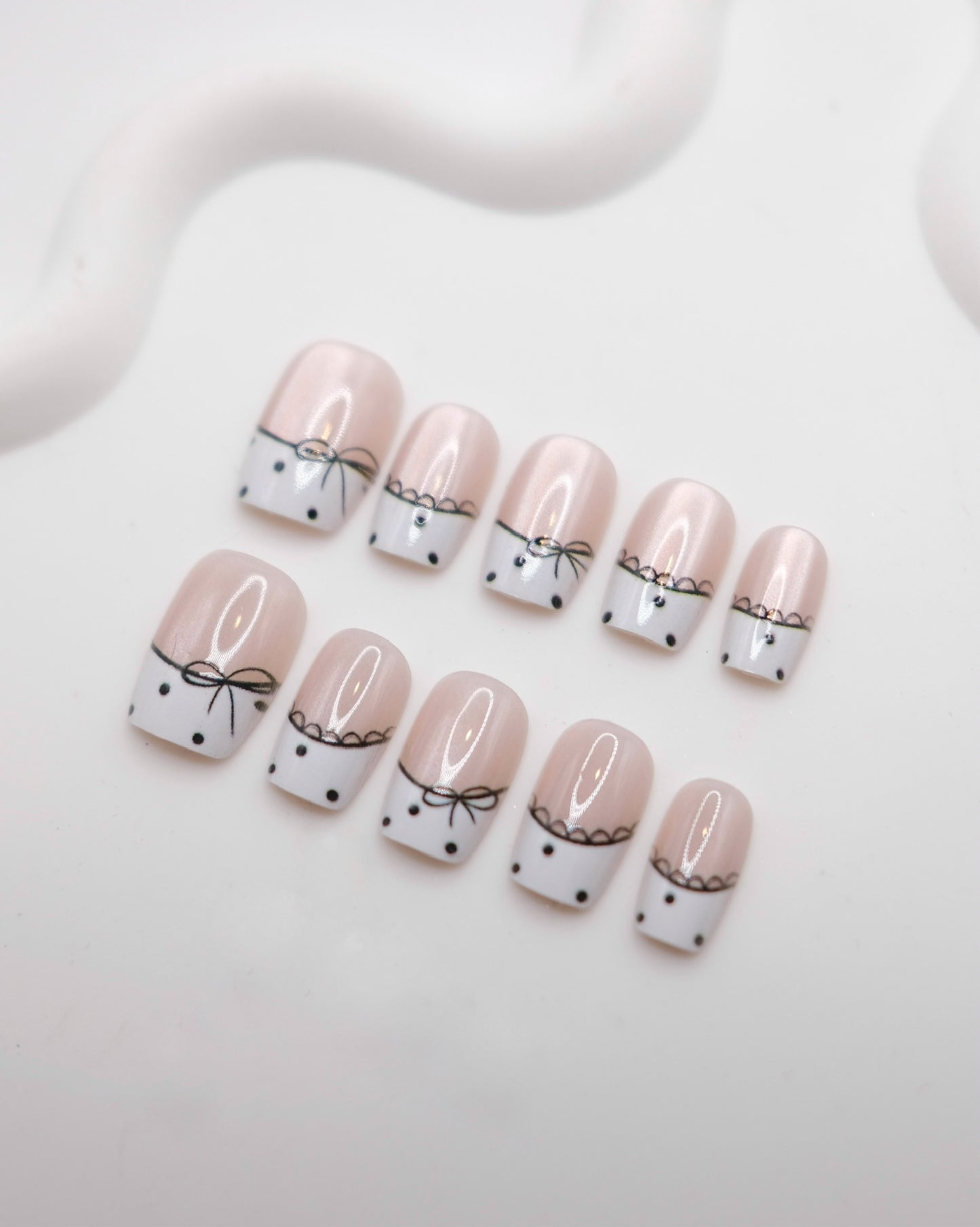 Short Coffin Pink & White French Manicure Press On Nails