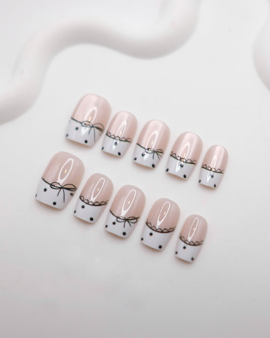Short Coffin Pink & White French Manicure Press On Nails