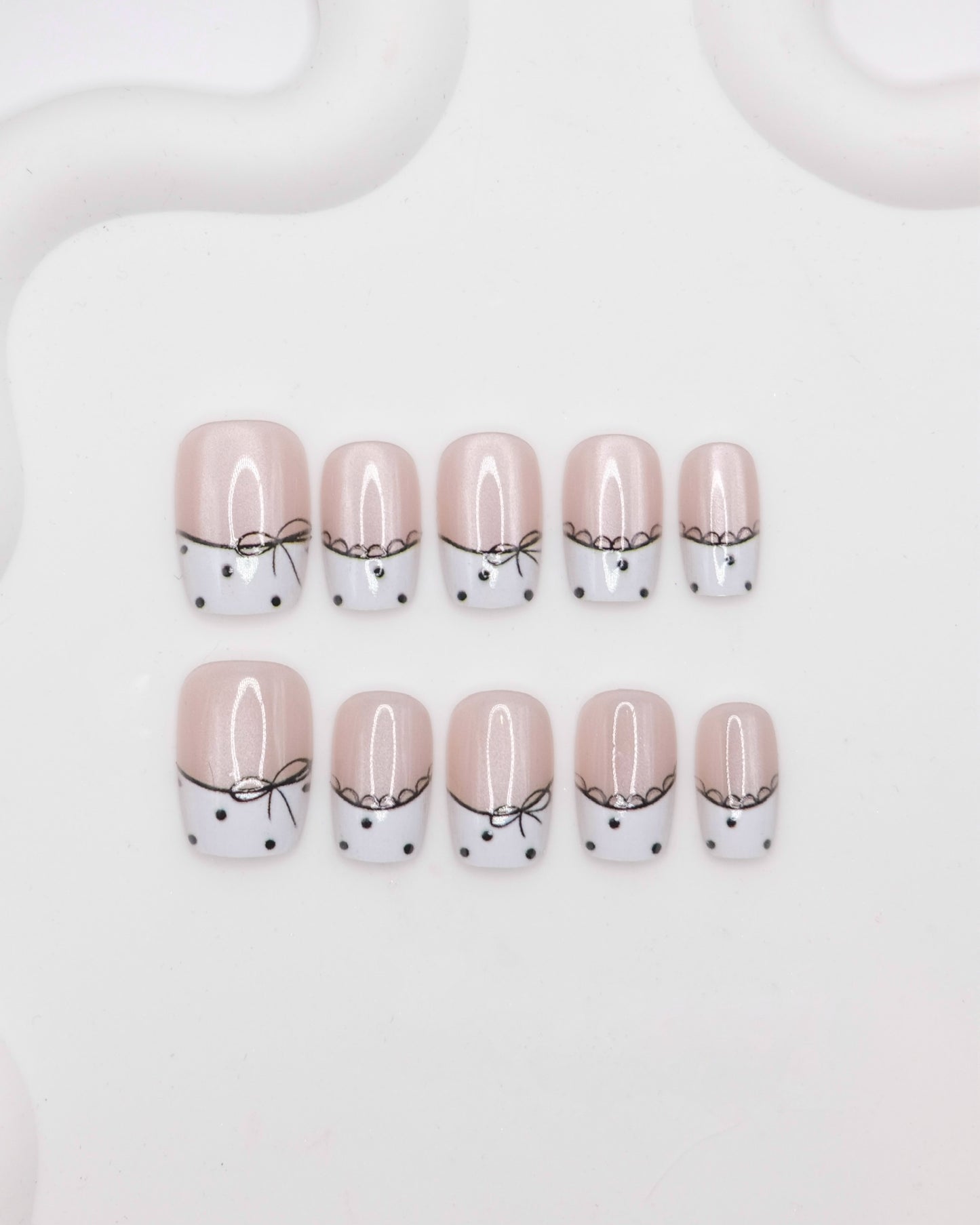 Short Coffin Pink & White French Manicure Press On Nails