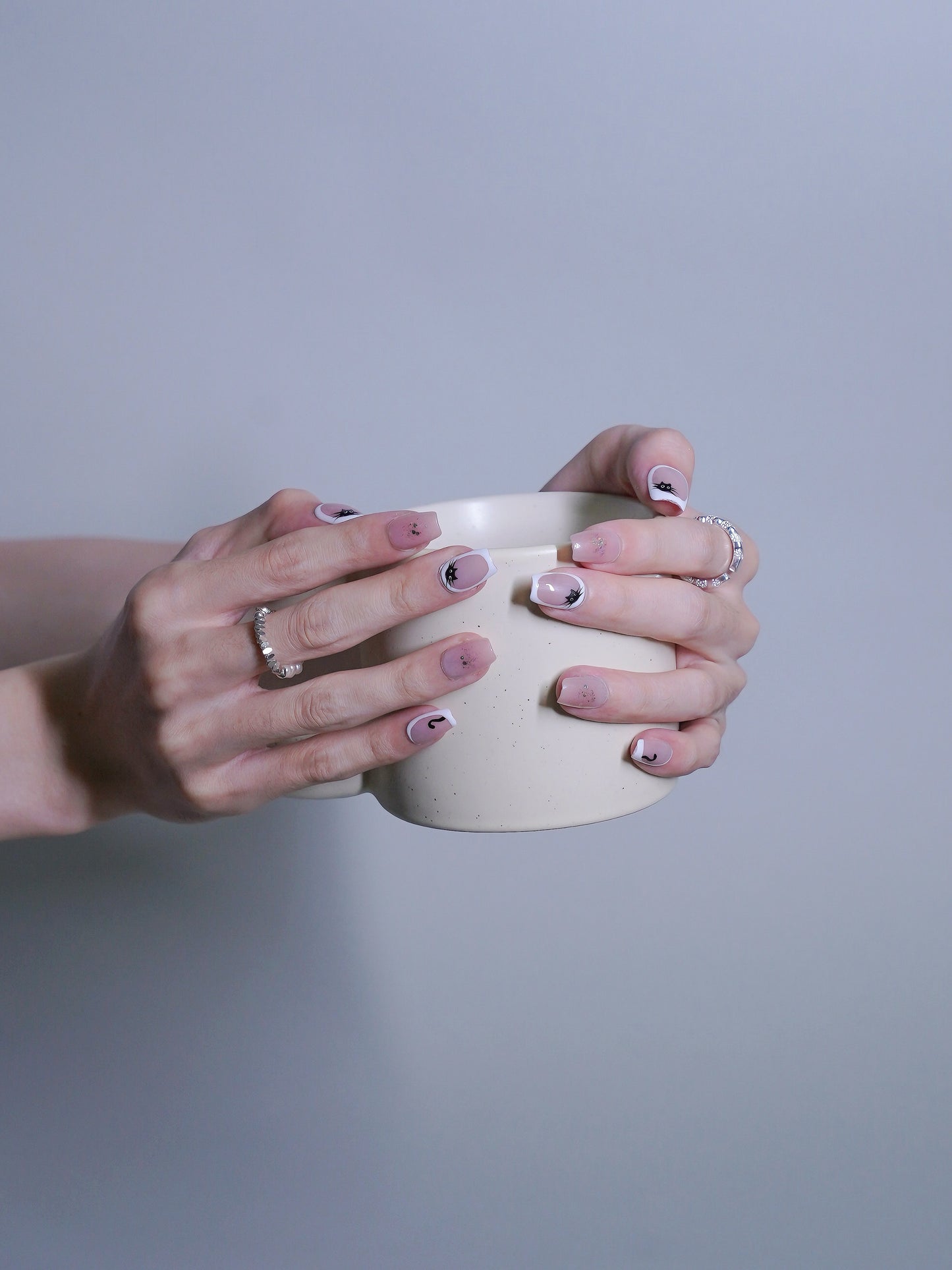 Short Coffin Pink Shiny Cute Cat Press On Nails