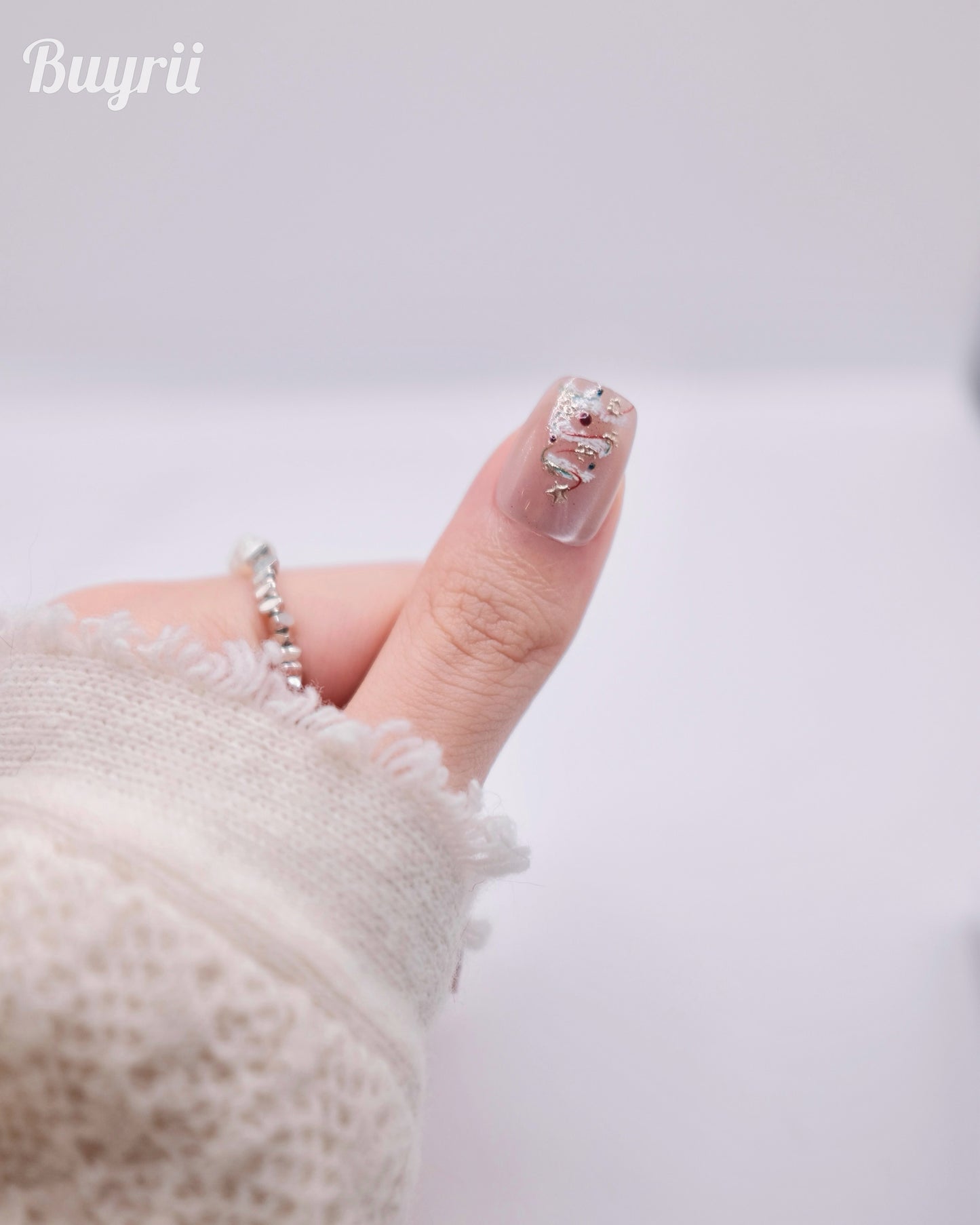 Short Coffin Embossed Christmas Tree Press On Nails