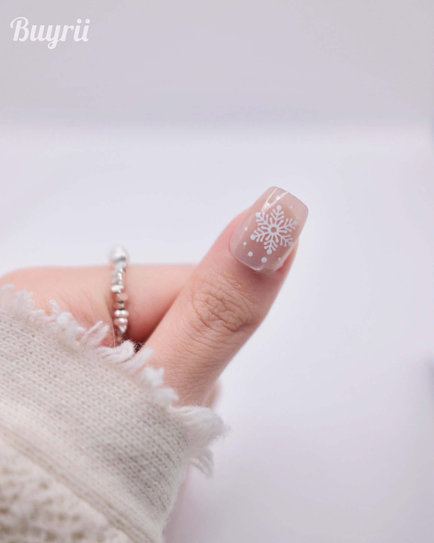 Short Coffin Christmas Nude Color Snowman Press On Nails