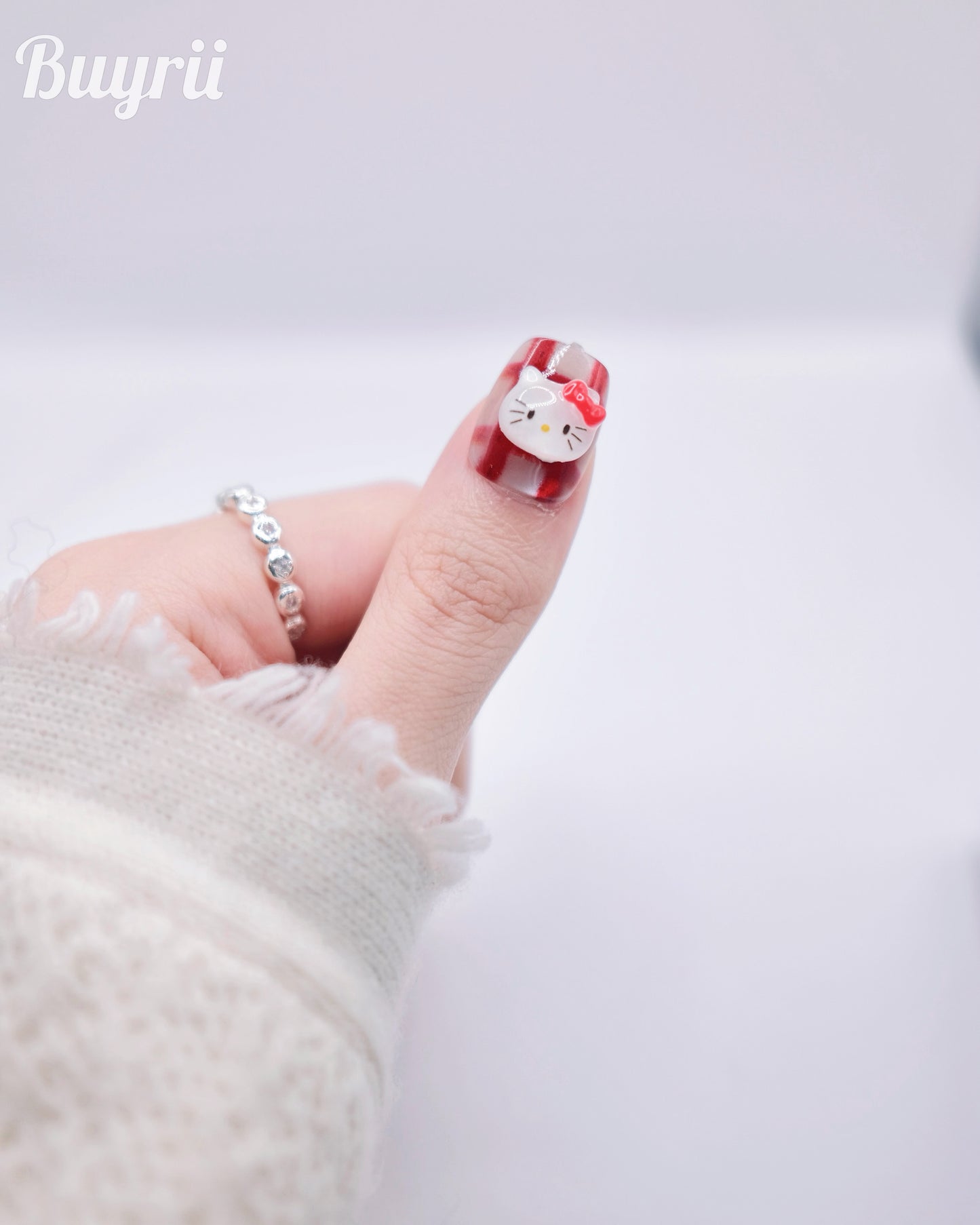 Short Coffin 3D Red Bow tie & Hello Kitty Press On Nails