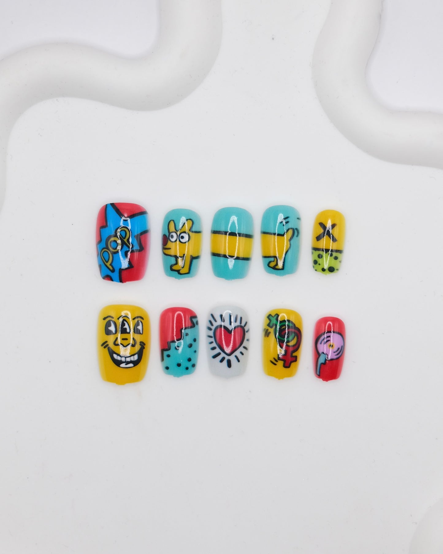 Short Coffin Colorful Pop Art Keith Haring Press On Nails