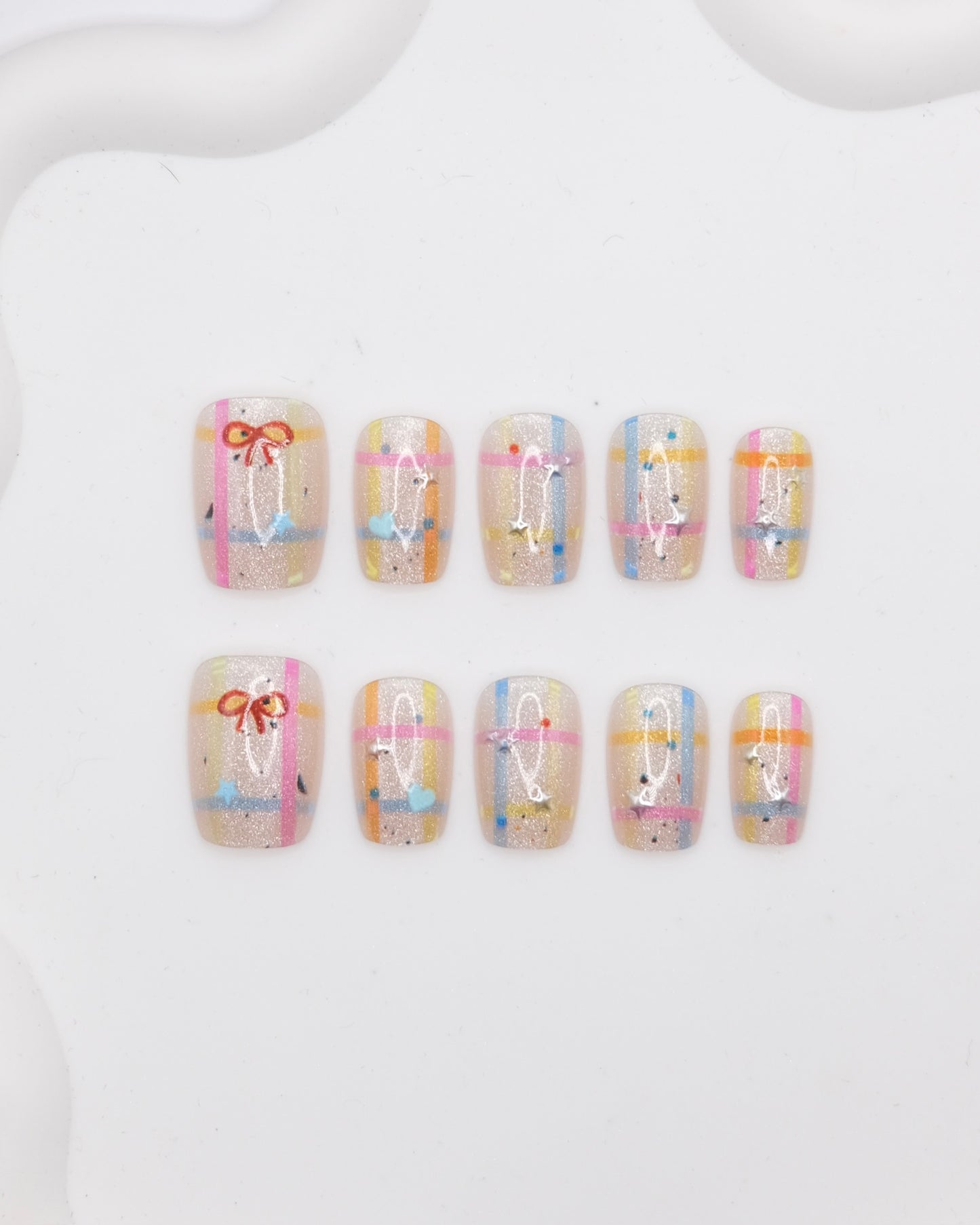 Short Coffin Rainbow Bowtie Press On Nails