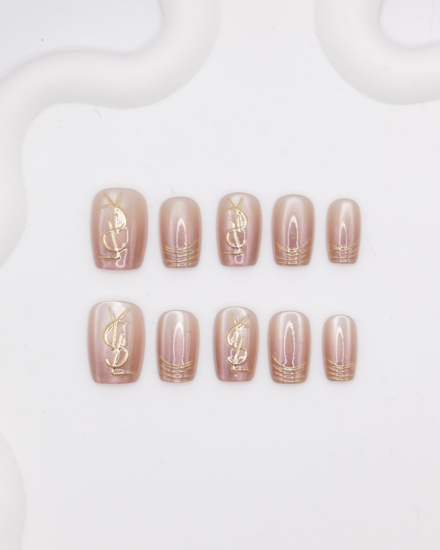 Short Coffin Purple Cateye YSL Press On Nails