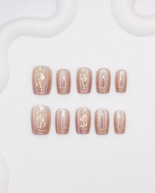 Short Coffin Purple Cateye YSL Press On Nails