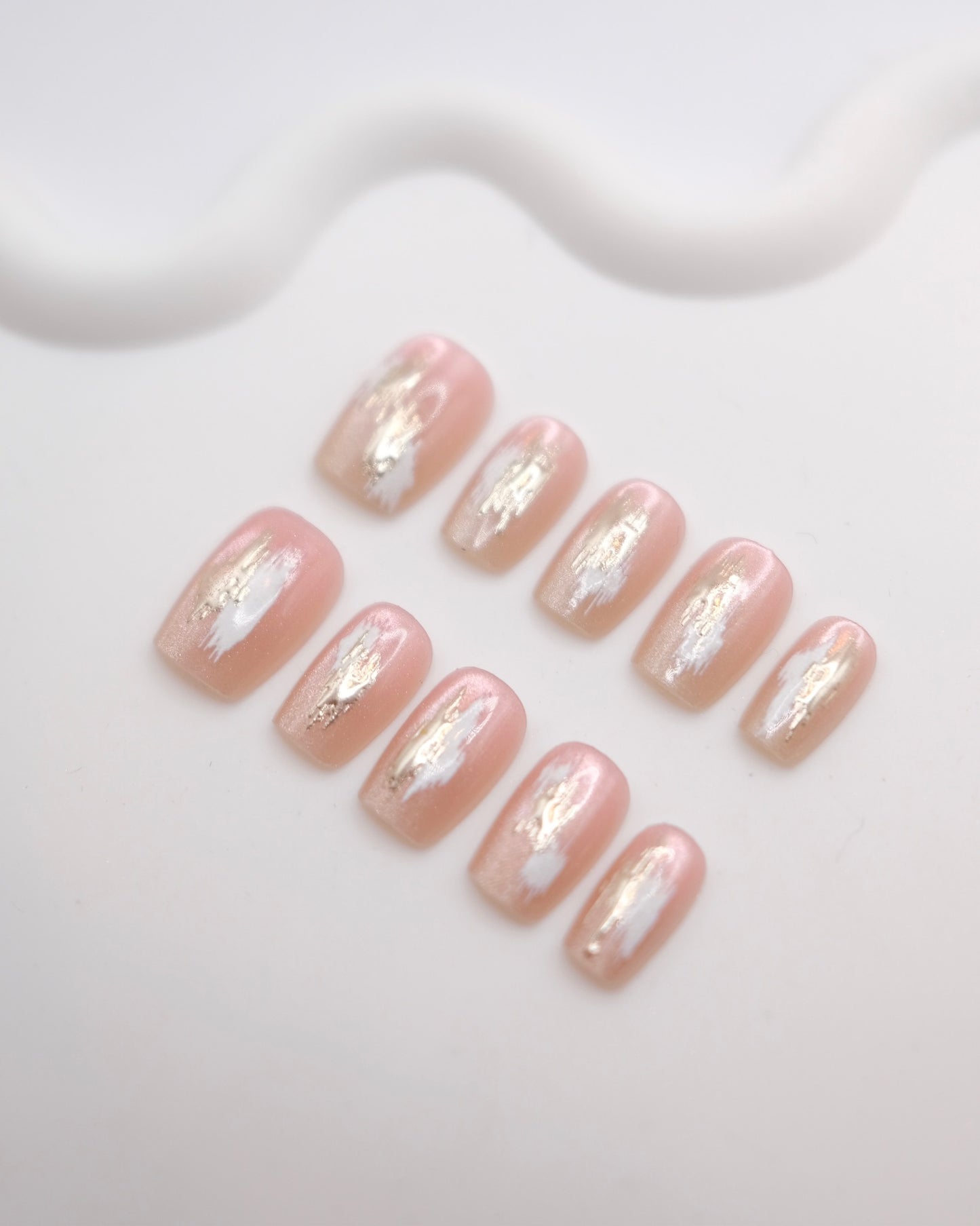 Short Coffin Nude & Gold Embossed Press On Nails