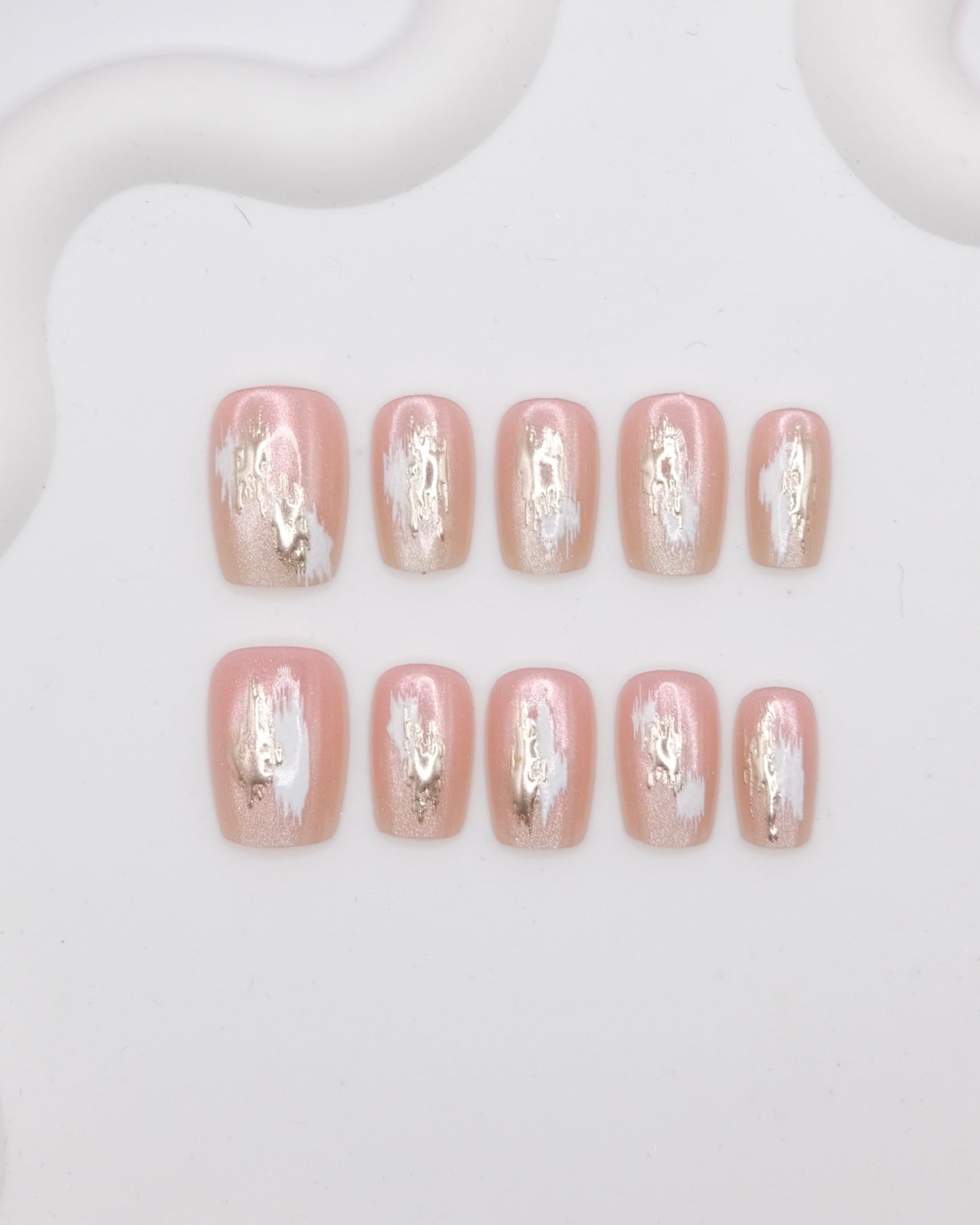 Short Coffin Nude & Gold Embossed Press On Nails
