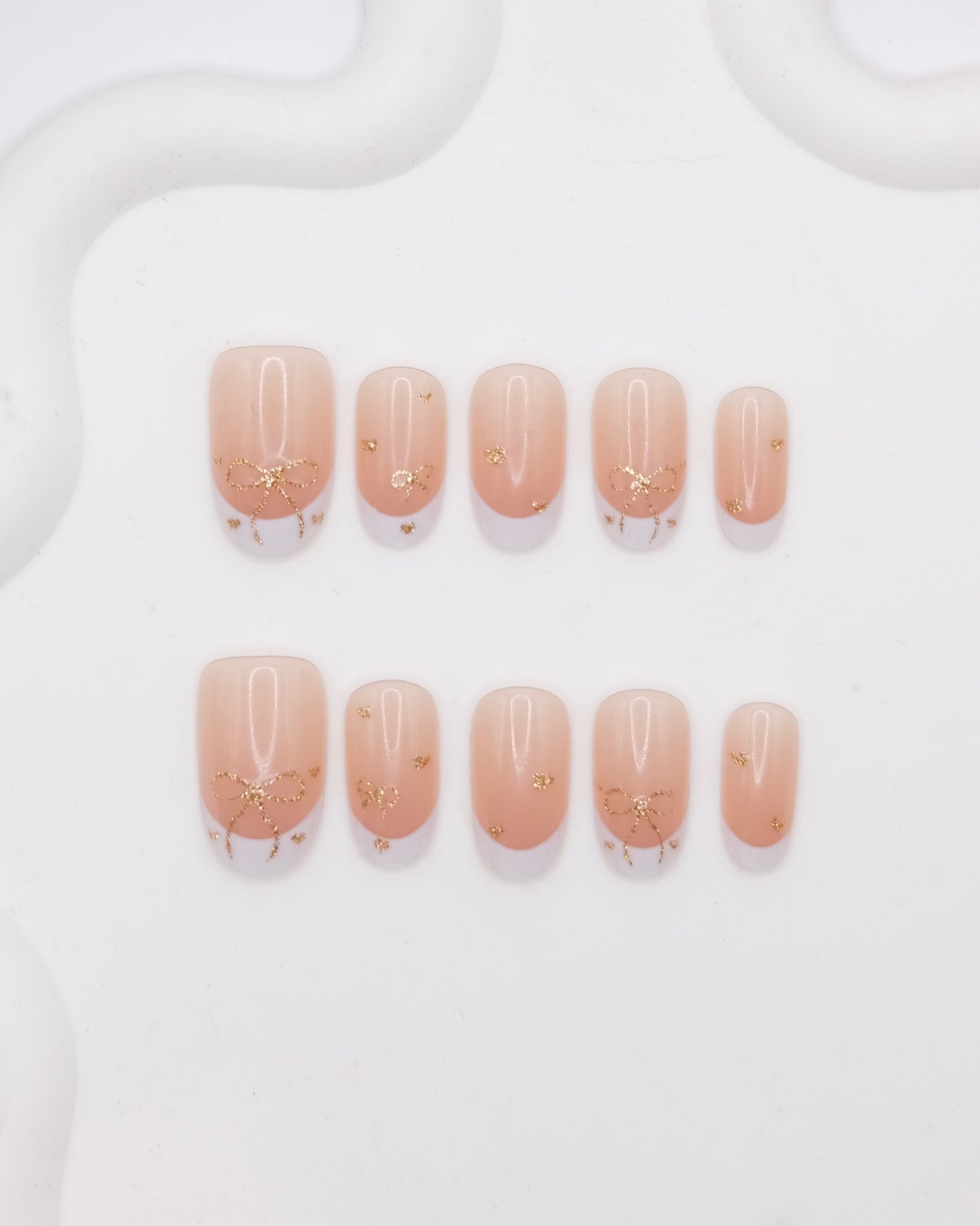 Short Oval Nude Color White French Manicure Press On Nails