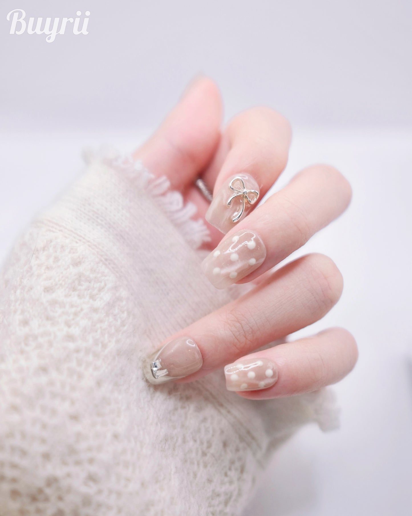 Short Coffin Christmas Bowtie Press On Nails