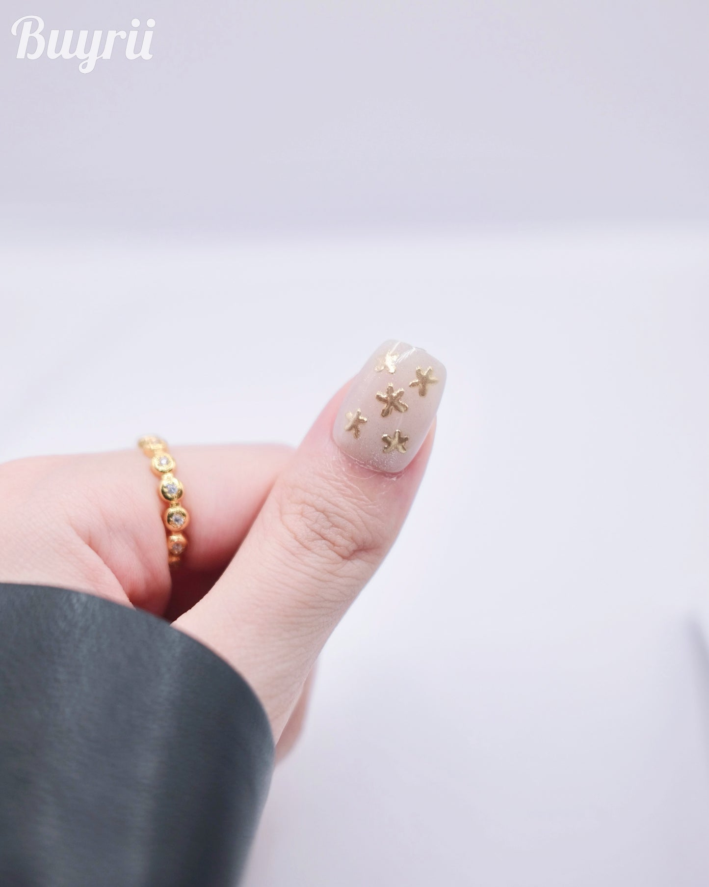 Short Coffin White & Gold Fall Season Press On Nails