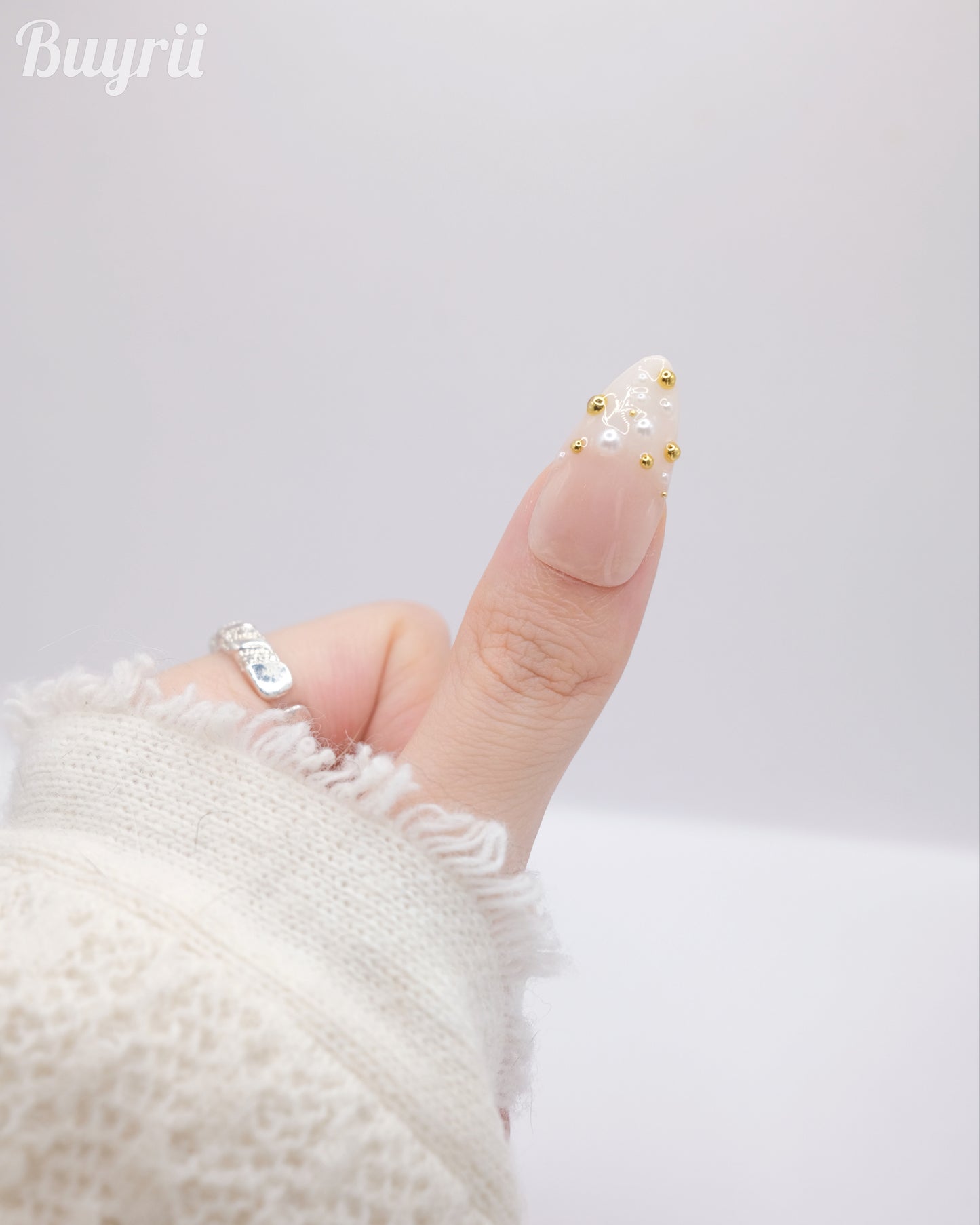 Long Almond Colorful Magic Stones & Gold Cross Press On Nails