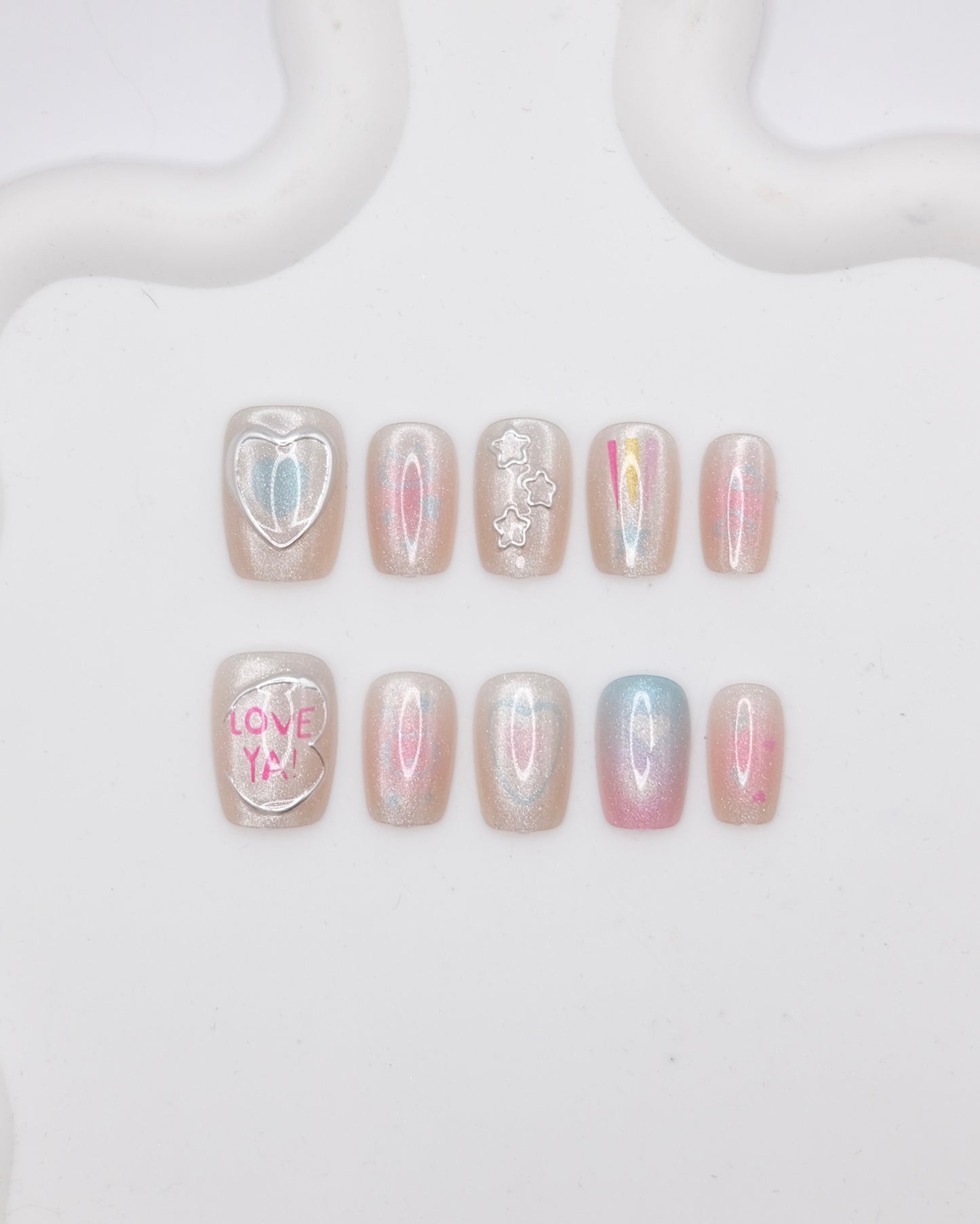Short Coffin Colorful Cateye Dreamy Love Press On Nails