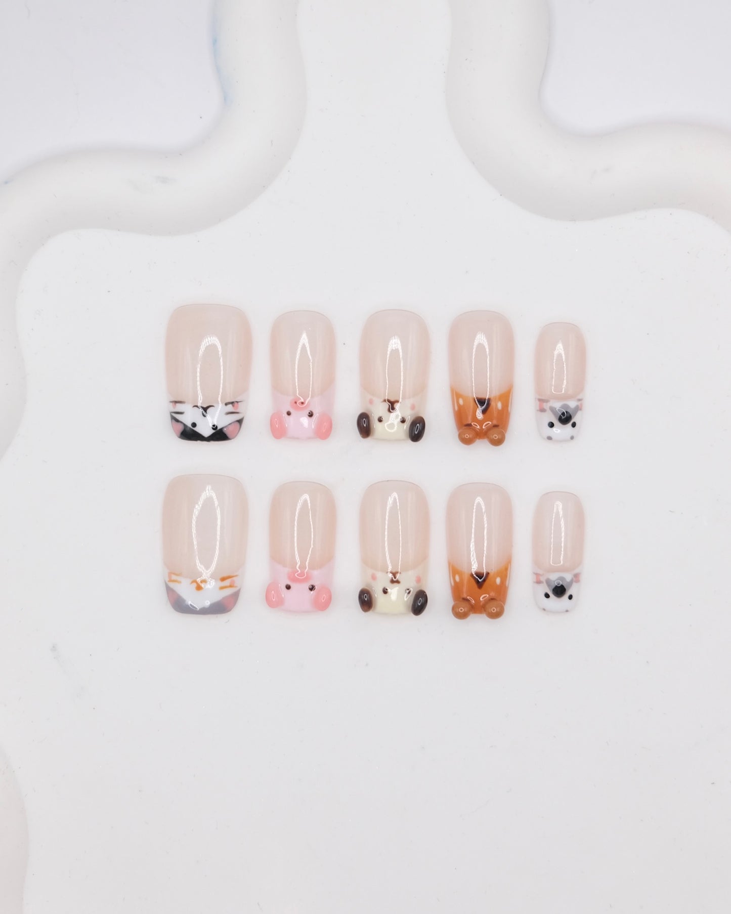 Mid Coffin Nude Color Cute Zoo French Manicure Press On Nails