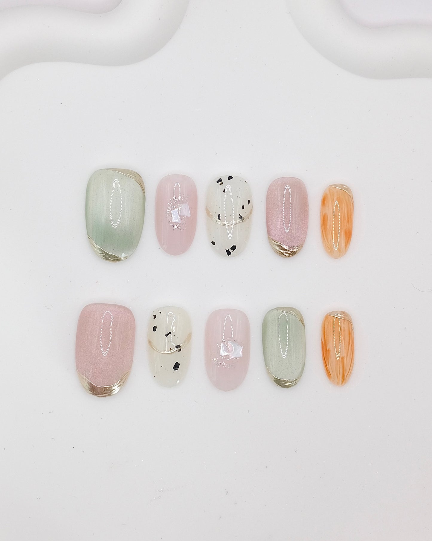 Mid-Long Oval Cateye Summer Citrus Press On Nails
