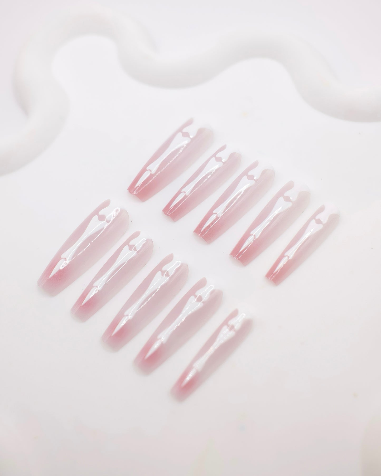 Extra Long Coffin Pink & White Skeleton Press On Nails
