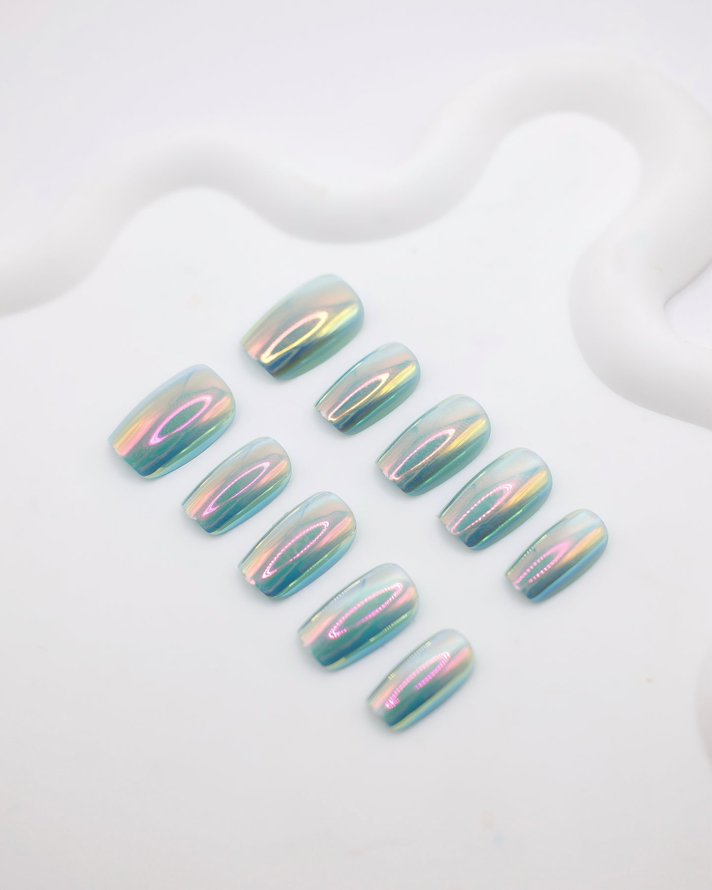 Short Coffin Electroplating Blue Press On Nails