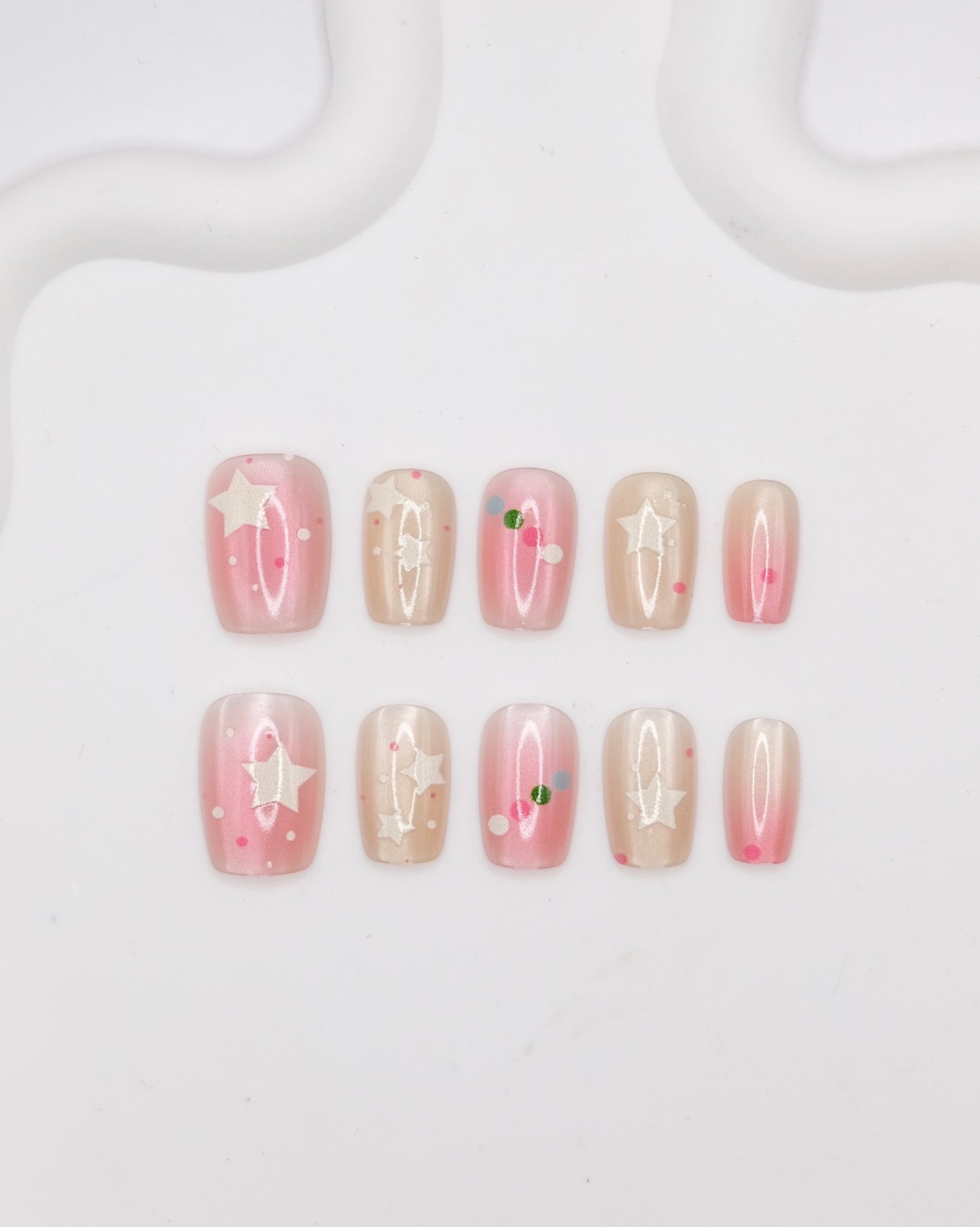 Short Coffin Pink & Nude Stary Star Press On Nails