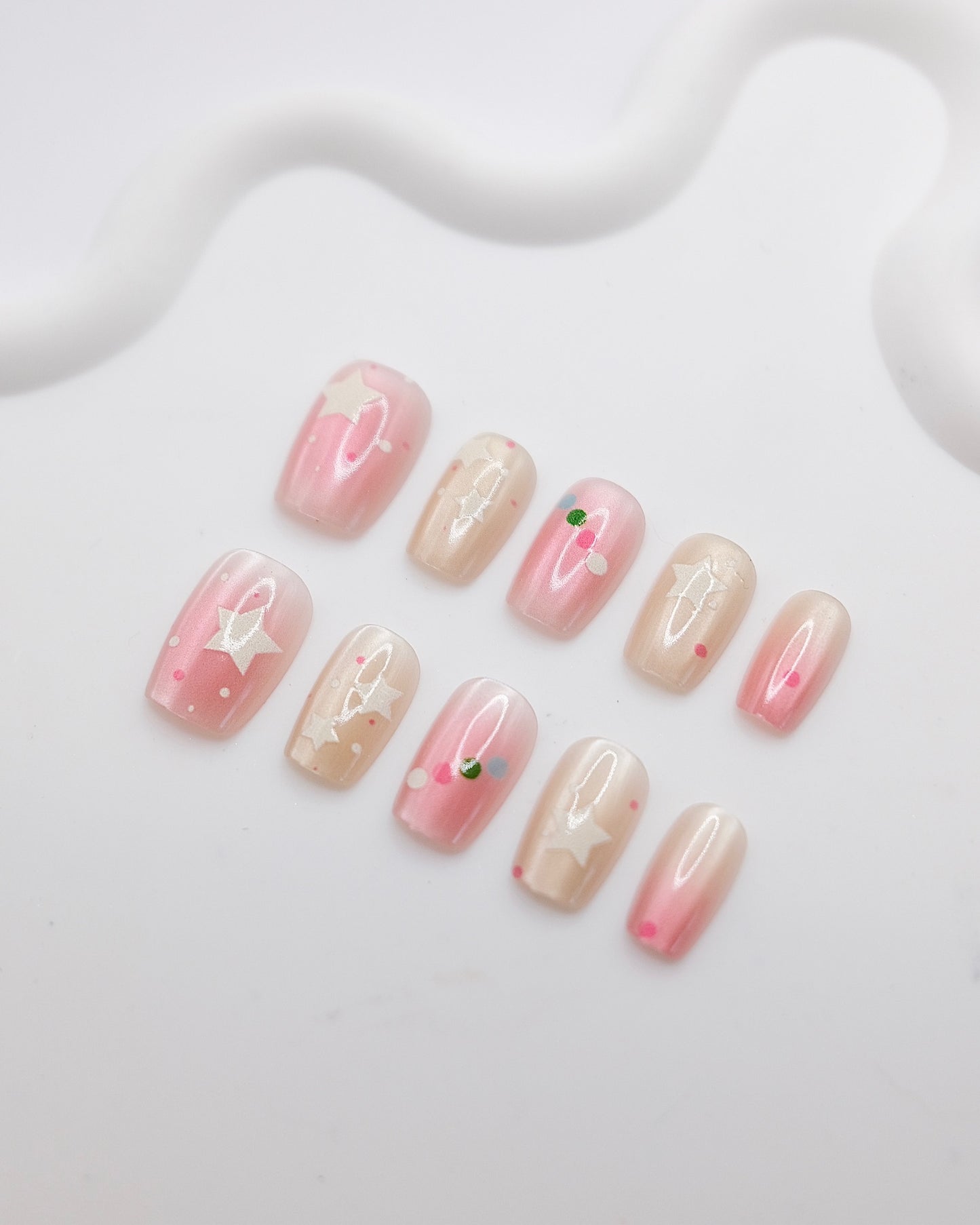 Short Coffin Pink & Nude Stary Star Press On Nails