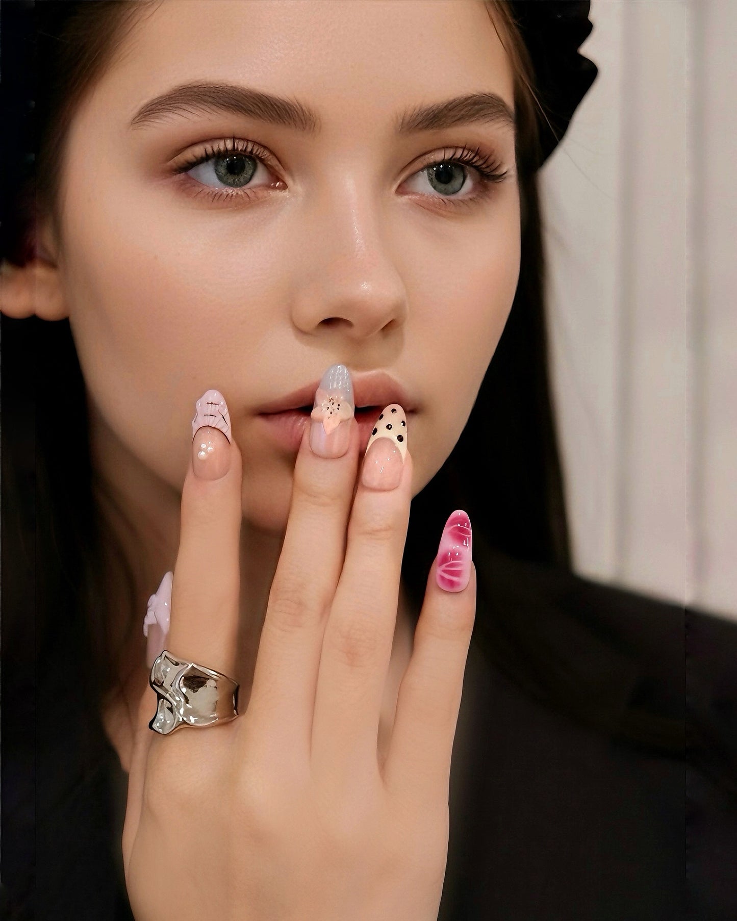 BUYRII X H² Mid-Long Oval Nude Flower Road Boutique Press On Nails