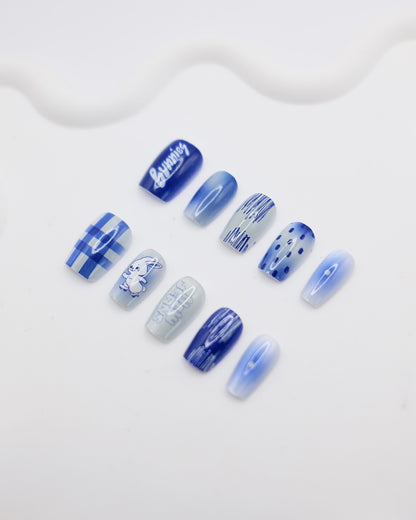 Short Coffin Blue New Jeans K-POP Press On Nails