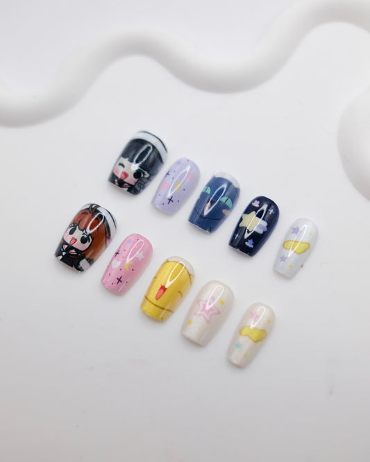 Short Coffin Colorful Cute Cartoon Press On Nails