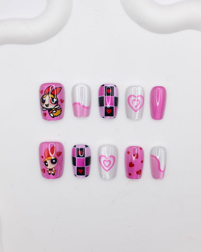 Short Coffin Pink The Powerpuff Girls Press On Nails