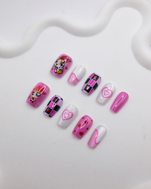 Short Coffin Pink The Powerpuff Girls Press On Nails