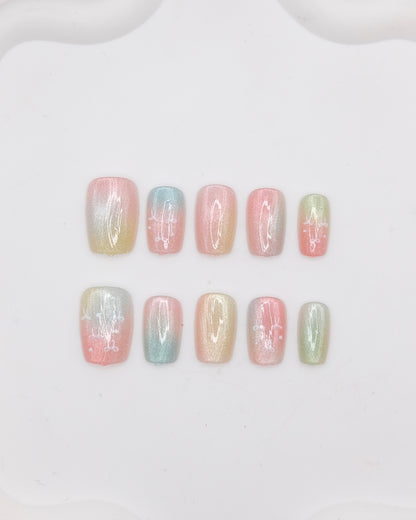 Short Coffin Colorful Dreamy Color Press On Nails