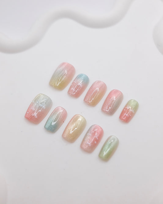 Short Coffin Colorful Dreamy Color Press On Nails