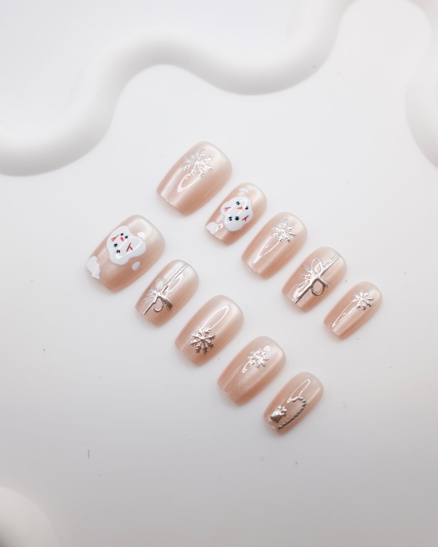 Short Coffin Nude Color Snowman Press On Nails