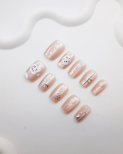 Short Coffin Nude Color Snowman Press On Nails