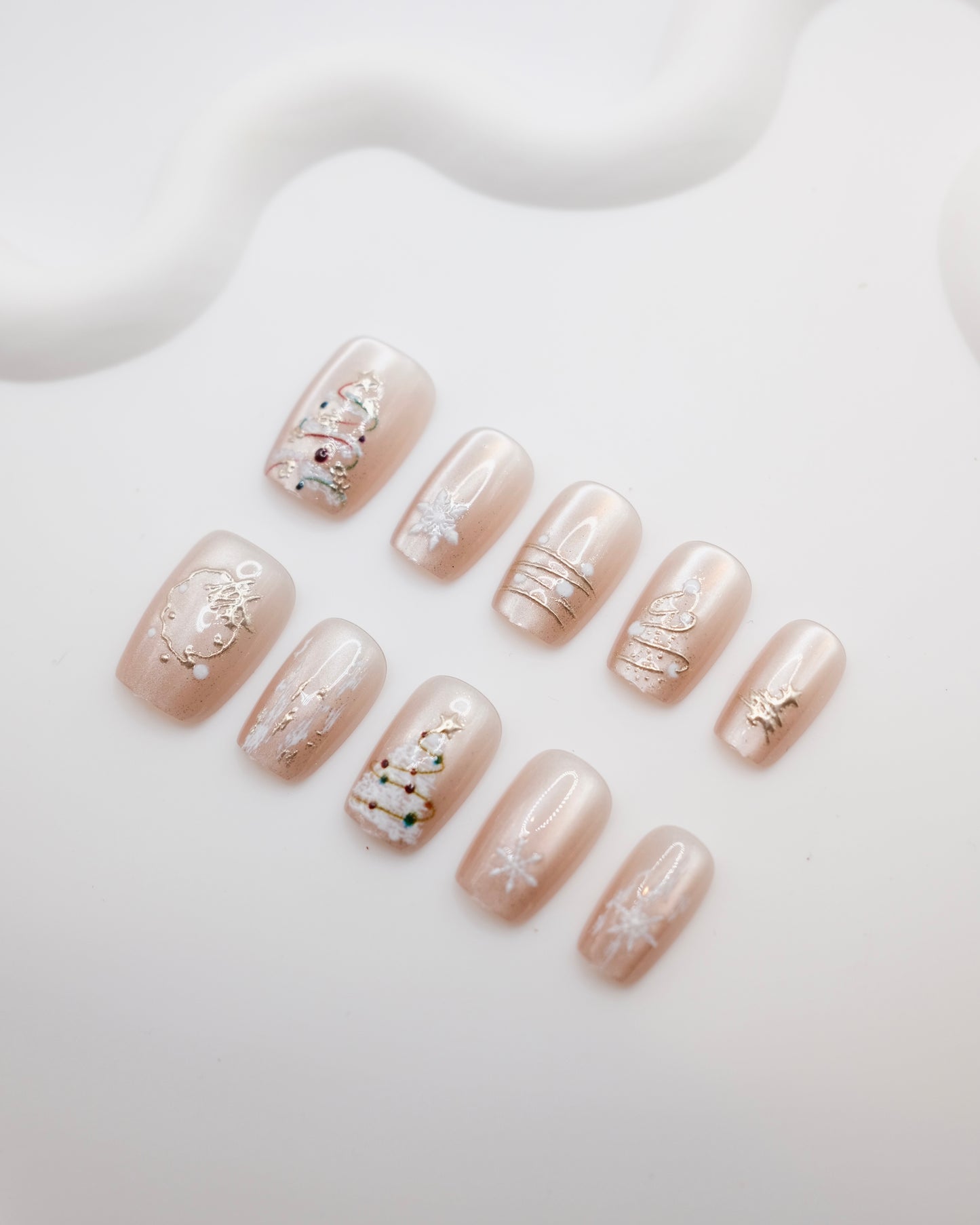Short Coffin Nude Color Snowman Press On Nails