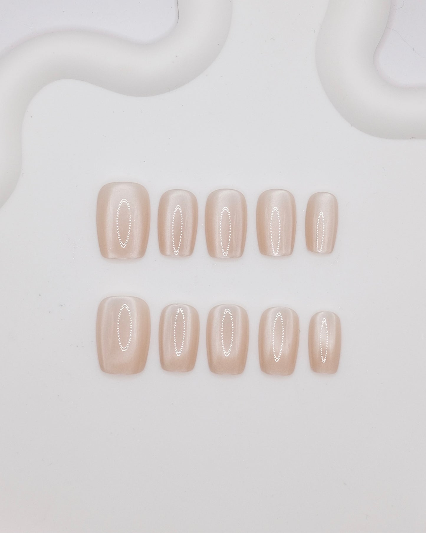 Short Coffin Champagne Nude Pearl Press On Nails
