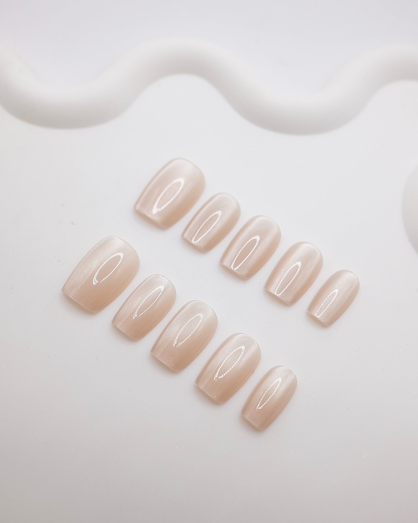Short Coffin Champagne Nude Pearl Press On Nails