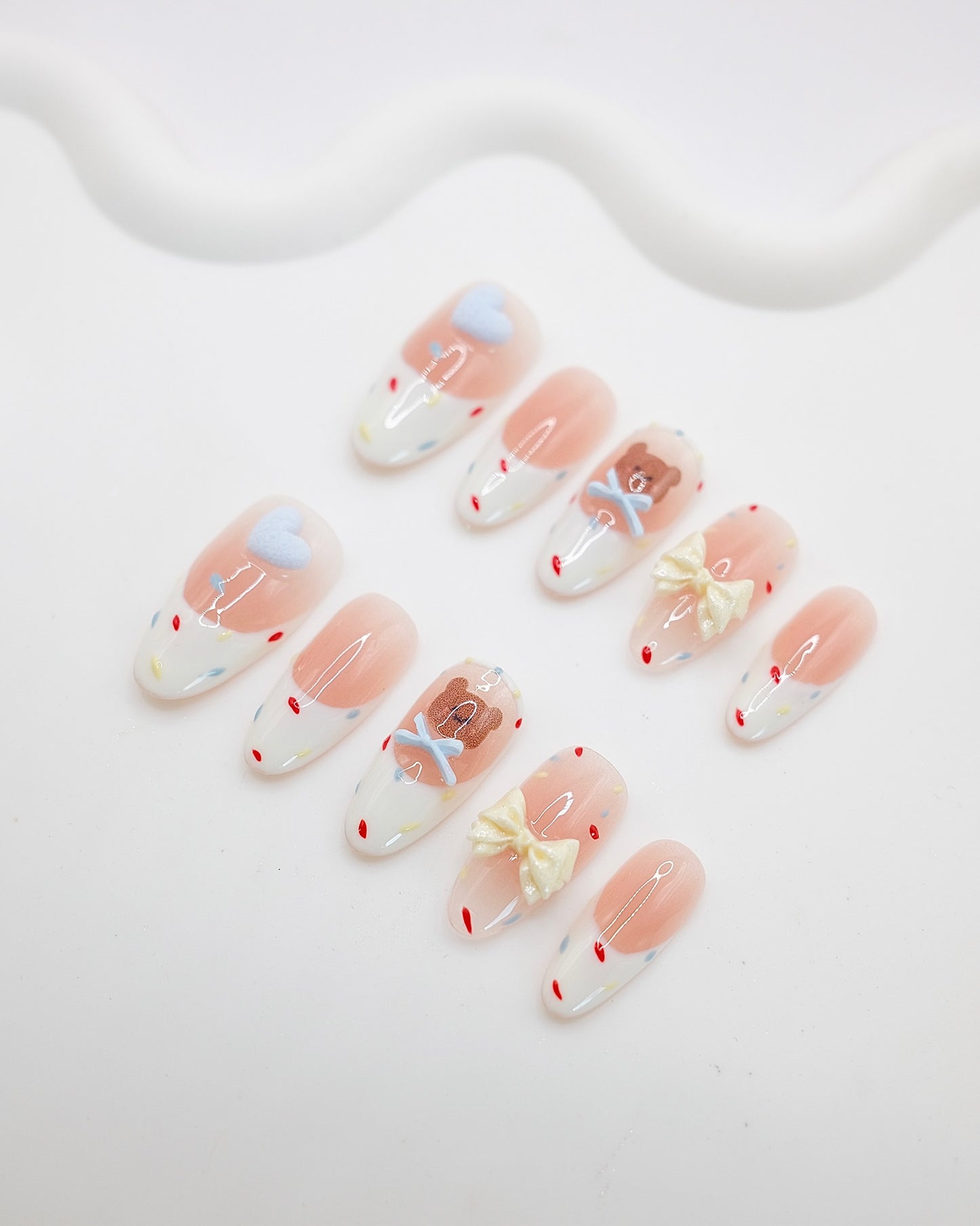 Long Almond Teddy Bear Confetti Press On Nails