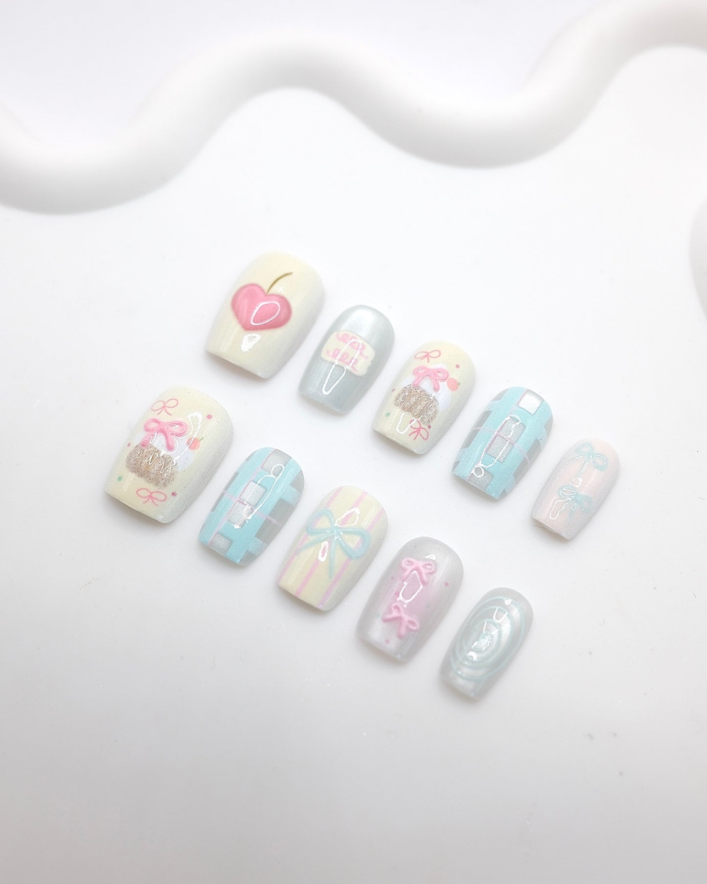 Short Coffin 3D Pastel Bow Peach Press On Nails