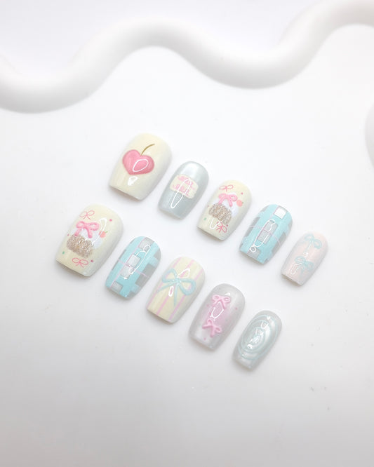 Short Coffin 3D Pastel Bow Peach Press On Nails