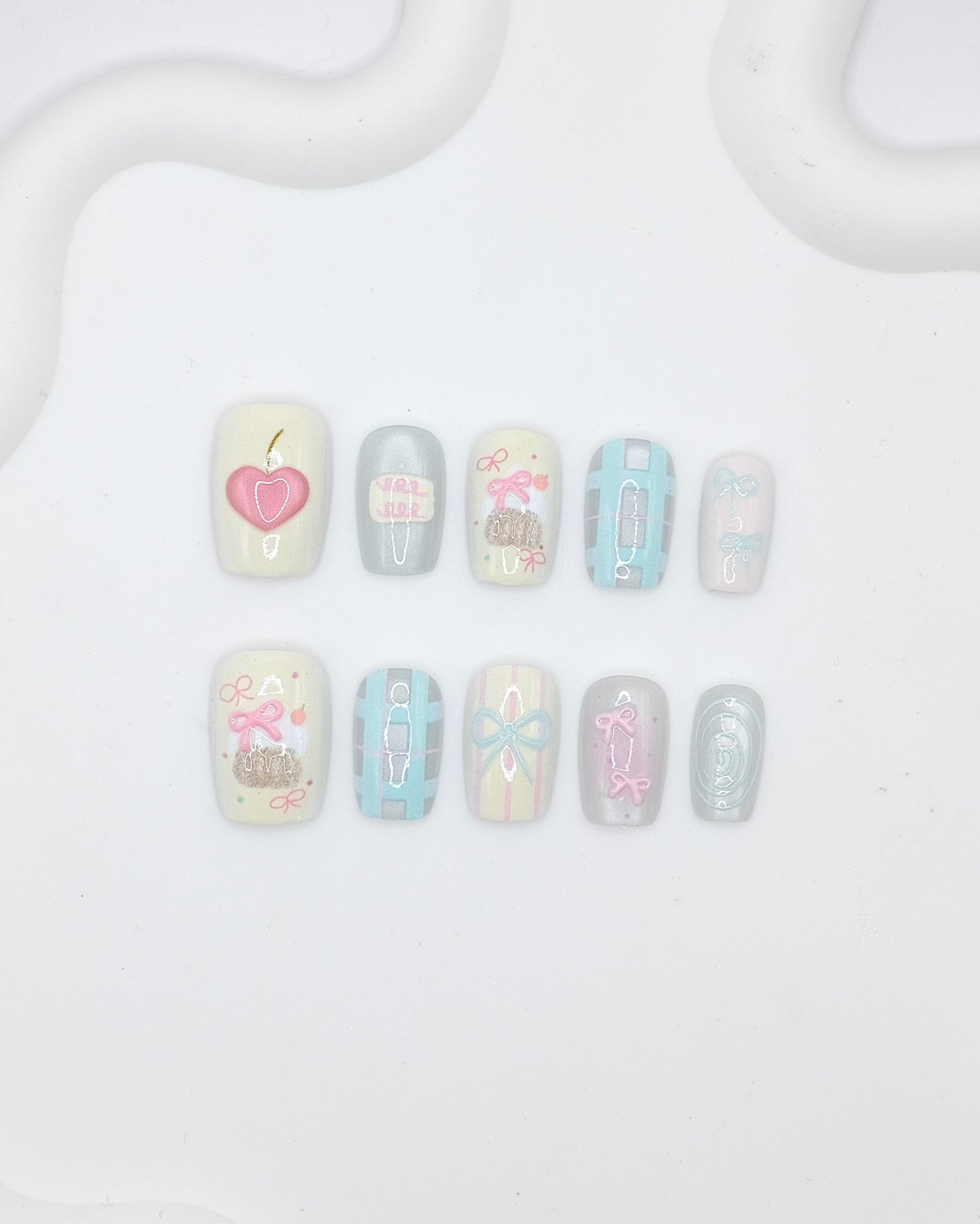 Short Coffin 3D Pastel Bow Peach Press On Nails