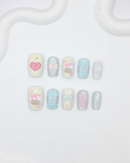 Short Coffin 3D Pastel Bow Peach Press On Nails