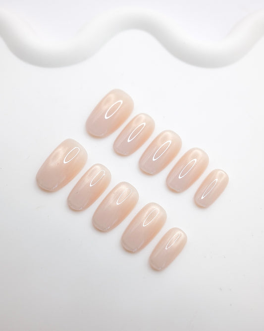 Short Oval Nude Peach Glazed Press On Nails