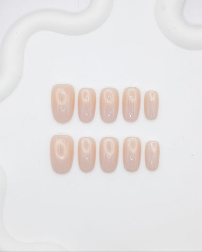Short Oval Nude Peach Glazed Press On Nails