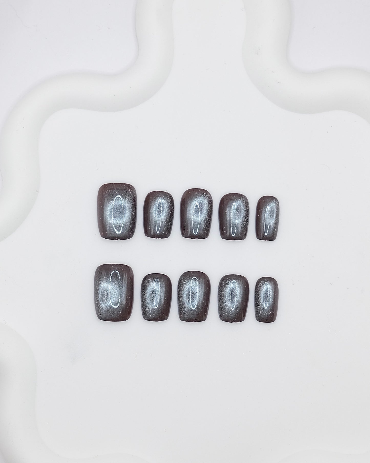 Short Coffin Grey Cat-Eye Press On Nails